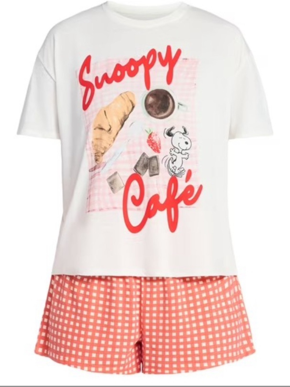 Snoopy Women's and Women's Plus Peanuts Sleep Tee and Shorts Pajama Set